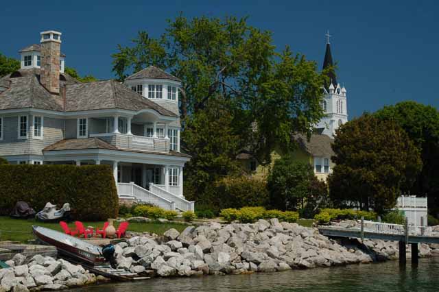 Mackinac Island's harbor and Huron Street